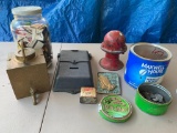 Old Siren or Horn, Mailbox, Asian Canteen with Spout, Matchbooks, Lead