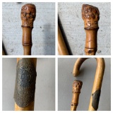 Early Walking Canes Including Folk Art Carved, American Legion