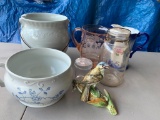 Group of Ceramic Items & Pink Depression Glass Pitcher