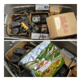 Large Tote of Model Railroad Cars, Engine, Track, Transformers