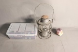 Dominos, Railroad Lantern New York Central System, and Amethyst Crystal