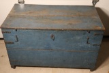 Antique Blanket Chest with Original Blue Paint & Hinges