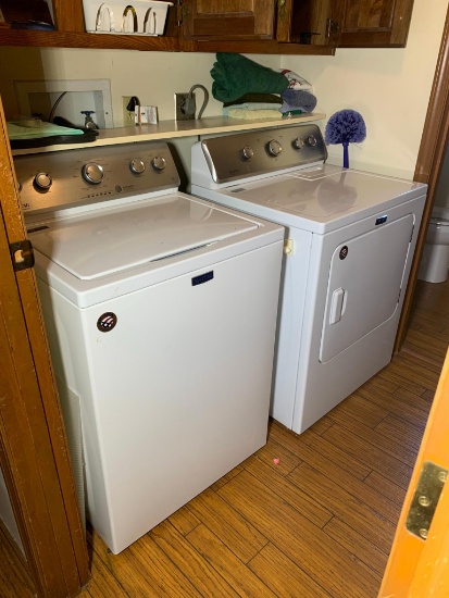 Maytag Washer & Electric Maytag Dryer. In Working Order. Contents of Laundry Room.