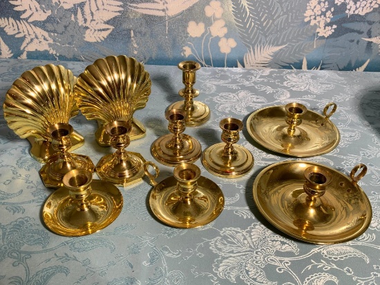 Group of Baldwin Brass Candle Holders & Bookends