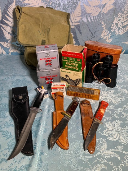 Buck Knife, Ammunition, Jason Binoculars and Bag