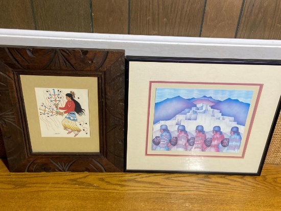 2 Vintage Native American Framed Prints