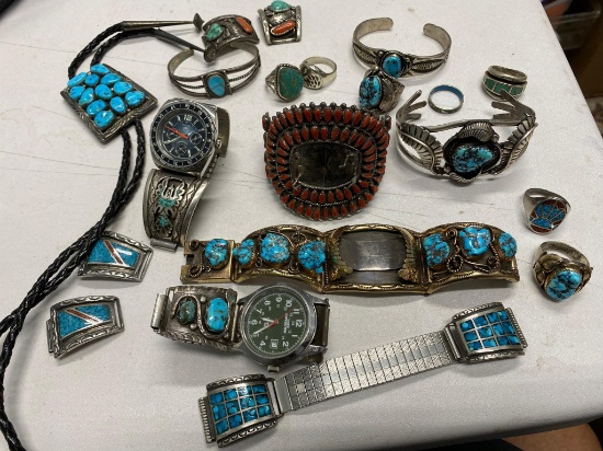 Very Large Lot of Native American Pawn Sterling Silver Jewelry