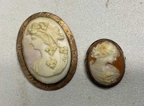 2 Antique Victorian Cameo Pins