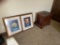 Two Framed Art Pieces PLUS Small Cabinet