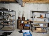 2 Utility Shelves, Wooden Shelf, and Contents