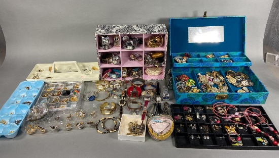Large Lot of Costume Jewelry and Ladies Watches
