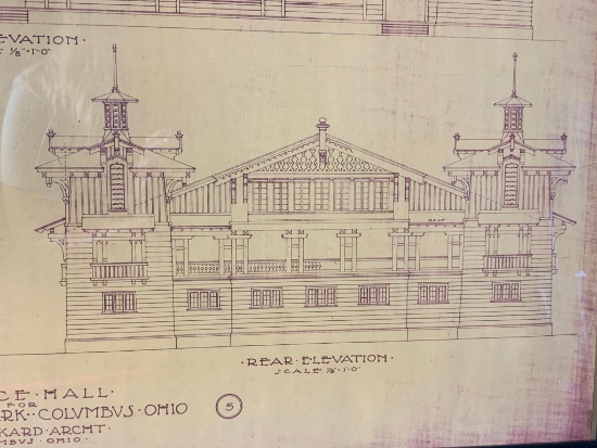Rare c. 1907 Original Olentangy Amusement Park Blueprint Dance Hall Columbus Ohio