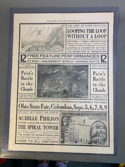 Large 1910 Columbus Ohio State Fair Illustrated Program Posters Bicycle DareDevils
