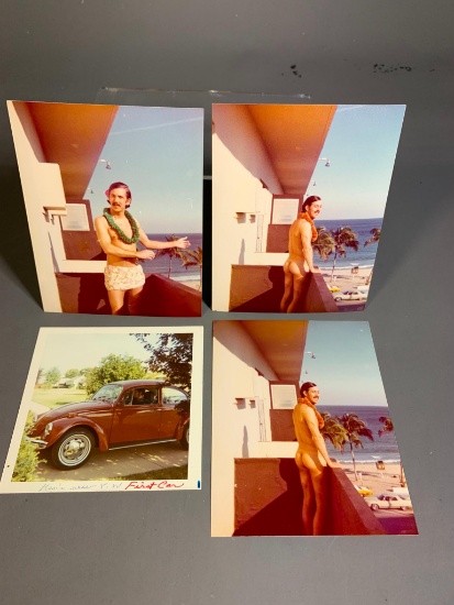 4 Vintage Color Snapshot Photos Nude Man on Beach Vacation