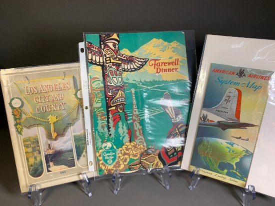 3 Better Ephemera Pieces - Menu with Totem Pole, LA County Souvenir, 50s American Airlines