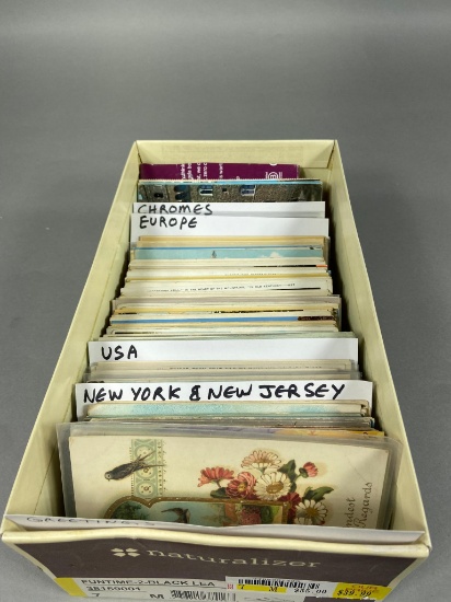 Box Lot Vintage, Antique Postcards NY NJ USA Europe Chromes
