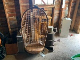 Vintage Hanging Egg Chair, Shed Contents - MCM Lamp, Vintage Radio, Columbia 360 K Turn Table & More