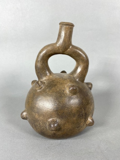 Ceramic Moche Culture Stirrup Mace Vase, Peru, 100 AD to 700 AD