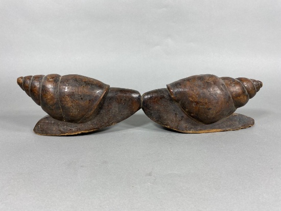Unusual Pair of Connected Wood Carved Shells