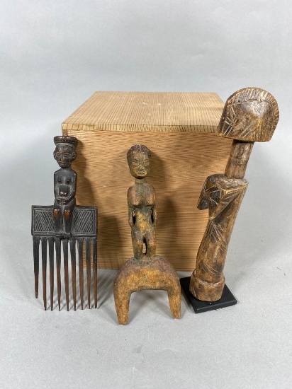Group of Three Carved Wood African Items