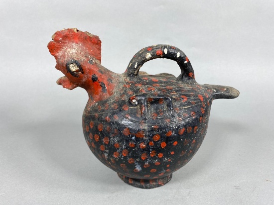Pottery Pitcher in Rooster Form with Painted Decoration