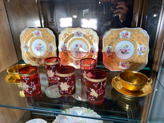 Royal Doulton, Limoges China, Antique Red Glass Tumblers