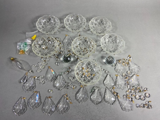Group Lot of Crystal Chandelier Pieces, Parts