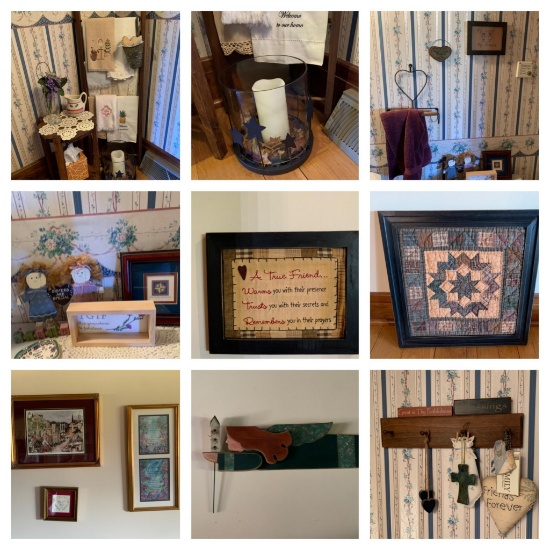 Bathroom Area Cleanout - Country Primitive Style Items & Framed Art