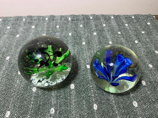 TWO Art Glass Paperweights