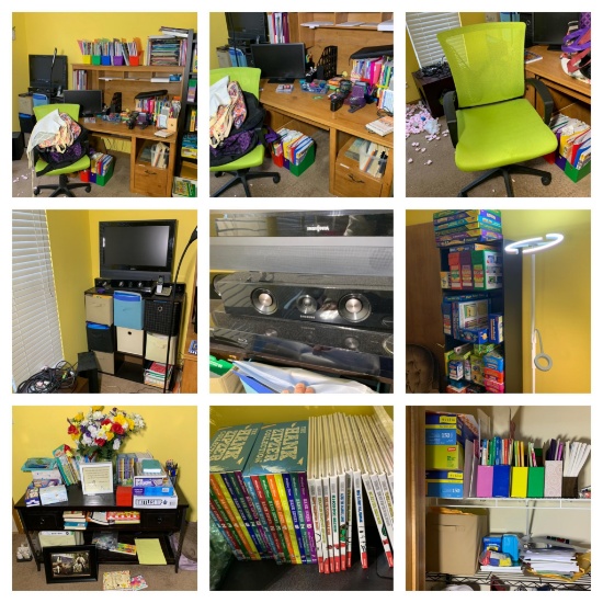 Office Area Cleanout - Desk, Electronics, Insignia 26-inch TV, Early Educational Learning Tools...
