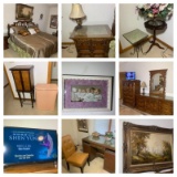 Master Bedroom Contents Lot - Link Taylor Furniture, Oil on Canvas Signed Art, 32-inch Samsung TV,