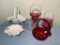 Group of Glass Baskets - Vintage Fenton Ruby Basket, Fenton Cranberry Basket,