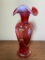 Fenton Hand Painted Cranberry Opalescent Vase