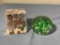 Vintage Lucite Penny Cube Paper Weight & Art Glass Paper Weight