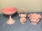 Fenton Pink Rosalene Compote Dish, Fenton Hand Painted Basket &