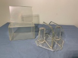 Vintage Acrylic Lucite Clear Salt, Pepper Napkin Holder & Acrylic Collection Box