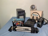 Tripod, Head Lamp, Radio Shack Portable Cassette Player,