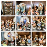 Large Group of Goebel Hummel Figurines, Hummel Price Books & Display Cabinet