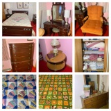 Second Bedroom Contents - Full Size Bed, Antique Vanity, Chest of Drawers, Antique Quilt