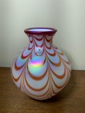 Fenton Pulled Feather Iridized Vase