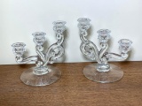 Heisey Clear Glass Cascade Candle Holders