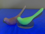 Two Fenton Art Glass Birds. One Glows