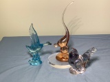 Viking Glass Epic Line Long Tail Bird in Thistle Pink, Heisey Clear Chicken Figure &