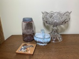 Purple Magnesium Atlas Jar, Ceramic Trivet, Glass Centerpiece & Ceramic Bastet