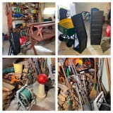 Garage Area Contents - Picnic Table, Wood, Hand Tools, Yard Tools & More
