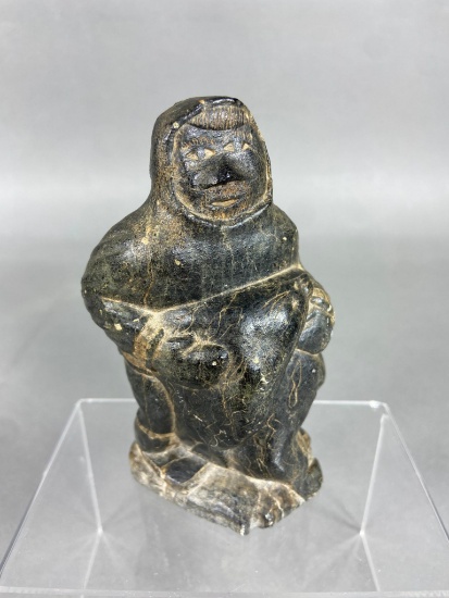 Vintage Tribal Inuit Carved Figure Signed Hunter Soapstone