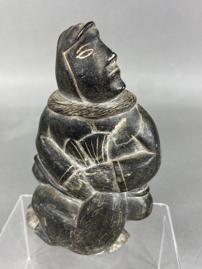 Vintage Inuit Tribal Carved Soapstone Figure Signed