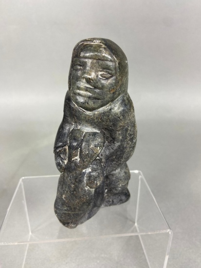 Vintage Inuit Tribal Carved Soapstone Figure Numbered