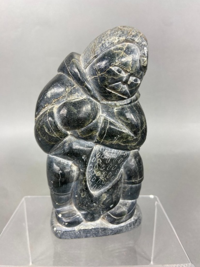 Vintage Inuit Tribal Carved Soapstone Figure Signed