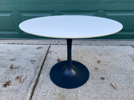 Vintage Saarinen Style Tulip Table with White Top, Metal Base